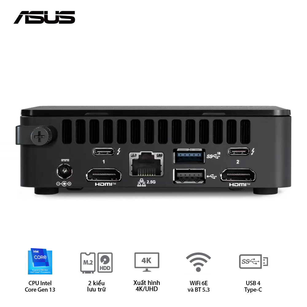 Bộ Mini PC ASUS Intel NUC13 PRO Tall RNUC13ANHi3 ( i3-1315U/ 2xDDR4-3200 / 3xNVMe, SATA/ 2x HDMI 2.1/2x DP 1.4a/ VESA MOUNT )
