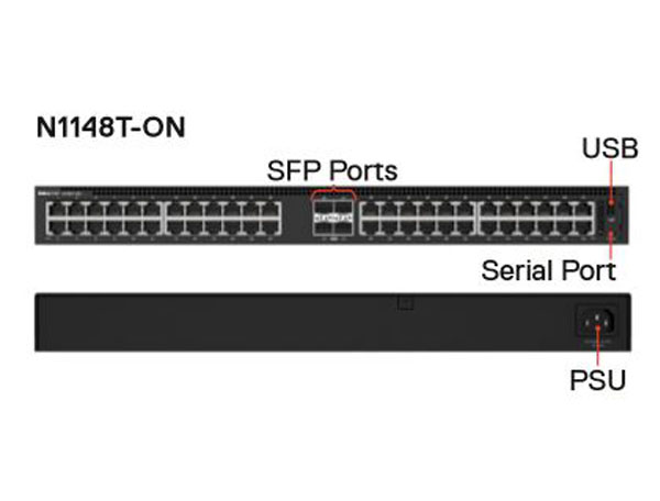 N1148T-ON Dell EMC PowerSwitch 48 Ports GE, 4 SFP+ Slot Uplink