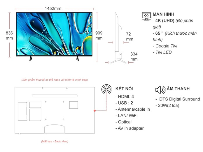 BRAVIA 3 Tivi LED Sony 4K 65 inch K-65S30 Đen
