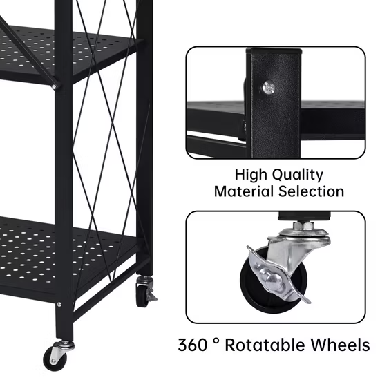 Kệ lưới di động, kệ lưu trữ gấp gọn, kệ thép 5 tầng có bánh xe