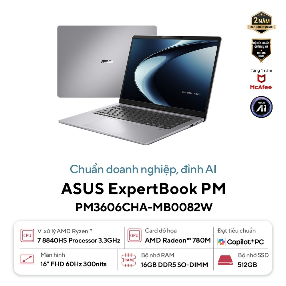 Laptop ASUS ExpertBook P1 PM3606CHA-MB0082W (Thông số: Ryzen 7 8840HS | Radeon 780M | 14 inch FHD |Ram 16GB | 512GB | Win 11 | Xám)
